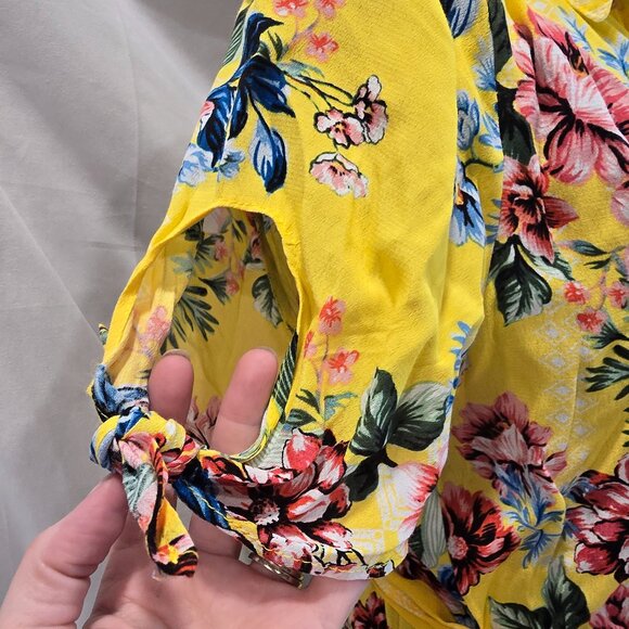 NWT eci New York Dress Yellow Floral Button-up Pockets Size 12 Matching Belt - Picture 2 of 12